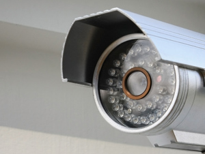 security camera on wall